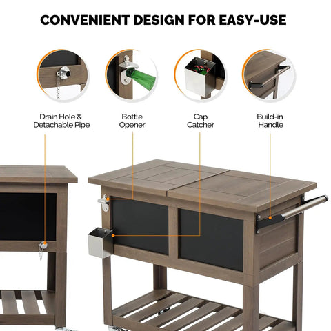 80 Qt Rolling Patio Cooler With Bottle Opener And Shelf For Backyard Hangouts And Gatherings, blackboard, taupe brown