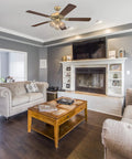 Living room with 52 Inch Vintage Indoor Ceiling Fan With Dimmable LED Light And Clear Ribbed Glass, Polished Brass Finish