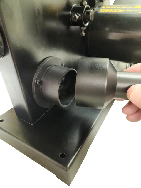 Close-up of dust port adapter on Pro Grade 9 Inch Benchtop Band Saw With 3.5 Amp Motor And Dual Speed Settings.