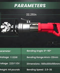 Heavy Duty Electric Hydraulic Rebar Bender With Powerful Piston For Bending Steel Up To 22mm, 22.25in long, 7.87in wide.