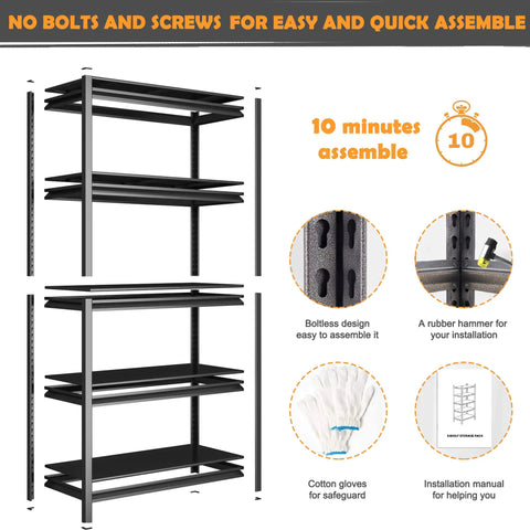 14 Inch Deep 36 Inch Wide 5 Tier Heavy Duty Steel Shelving Rack For Industrial Garage Storage Pantry Warehouse Kitchen Basement Adjustable Ultra Durable And Wobble Free Supports Up To 2500 Lbs Total Load assembly components.