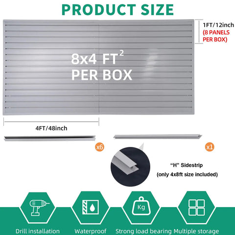 Heavy Duty PVC Slat Wall Panels For Garage Storage Built Different Power Tool Organizer Wall Mount Rack Rock Solid And Hella Strong Waterproof Paneling Grey 8x4 feet product size details with installation tips.