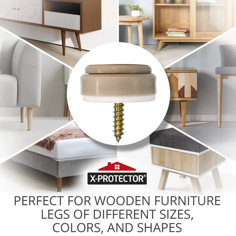 8 Pack 1 Inch Screw On Chair Sliders Floor Protectors for all surfaces shown on various furniture legs