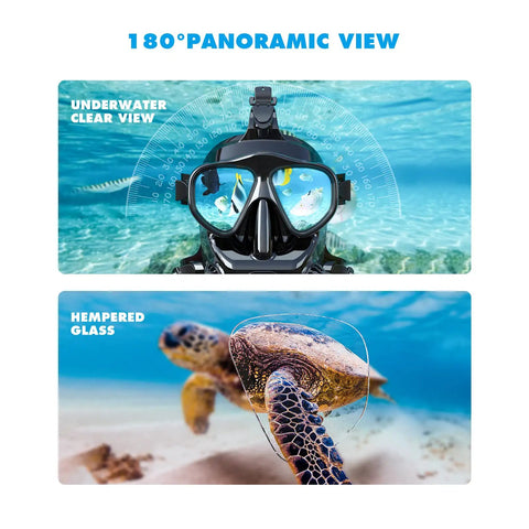 Full Face Diving Mask With Camera Mount For Adults, Compatible With S400, 180° panoramic underwater view and tempered glass