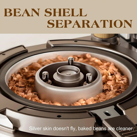 Close-up of bean shell separation in the Top Tier Home Coffee Bean Roaster Featuring Silent Quick Heat Modes.