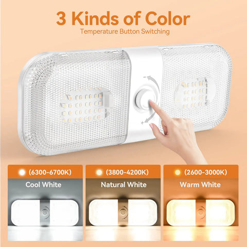 Interior RV Dome Lights Kit With 1700 Lumen Output, 3 Color Modes, 12V LED, adjustable light showcasing crystal finish