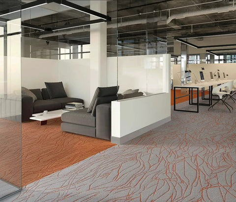 Modern office with Gray Vinyl Wall Base 6 Inch 20 Feet With Strong Peel and Stick Adhesive Baseboard Trim visible along glass partition.