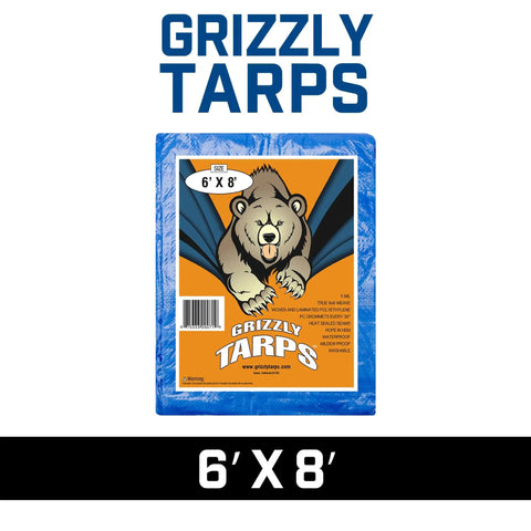 Beefy Heavy Duty Poly Tarp 6x8 Waterproof With Grommets Every 36 Inches 5 Mil Thick 8x8 Weave Blue packaging