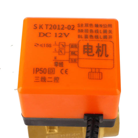 Pro Grade Two Way Motorized Ball Valve Crafted From Heavy Duty Forged Brass G1 One Half Inch Pipe Thread Dn40 Size with orange 12V DC motor.