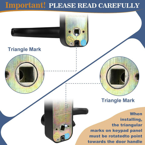 Badass Heavy Duty Stainless Steel Keyless Gate Lock With Handle Outdoor Fence Waterproof Black showing installation triangle marks.