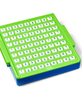 Division Practice Board With Self-Checking Dials For Kids, green 9x9 grid with numbers, educational math tool.