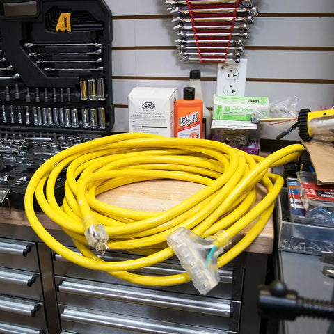 Rugged Outdoor Extension Cord With Lighted Ends For Easy Power Check 15 Amp 1875 Watts Bright High Visibility Yellow Jacket