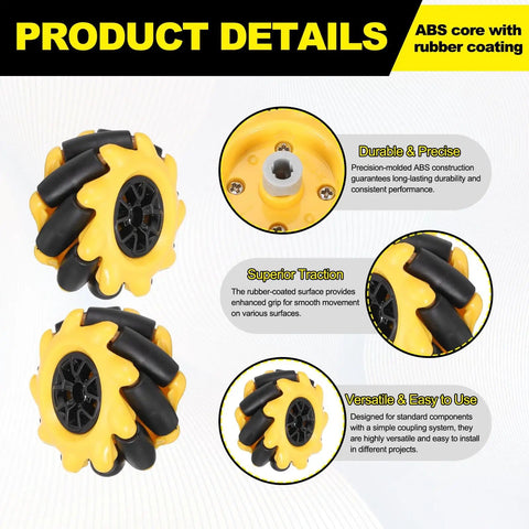Four Pack Mecanum Wheel Set 48mm Omnidirectional Wheels For Smart Robot Cars And DIY Models Yellow ABS Rubber Left And Right