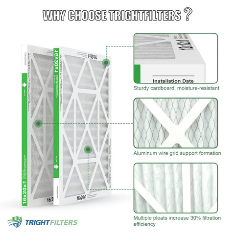 16x20x1 MERV 8 Pleated Air Filter 4 Pack For HVAC AC And Furnace Durable White Cardboard Frame and Pleat Detail