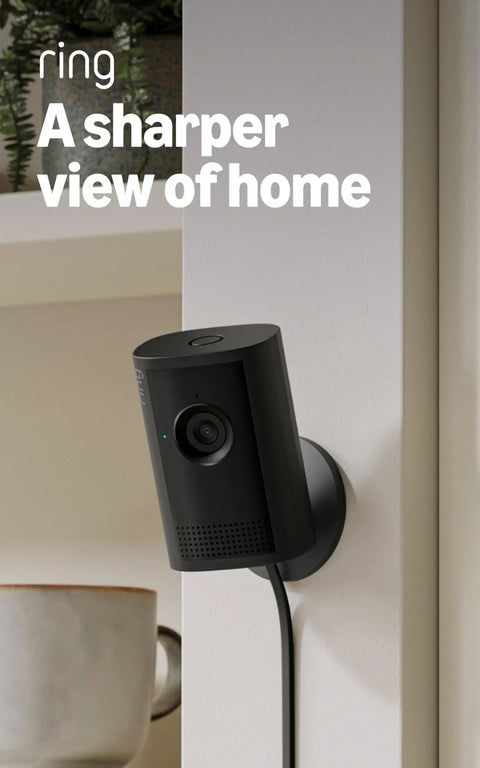 Wireless Indoor Security Camera With Retinal 2K Video And 6X Optical Zoom For Crisp True Color Footage Day Or Night Straight Up Solid Home Safety Monitor Black mounted on wall.