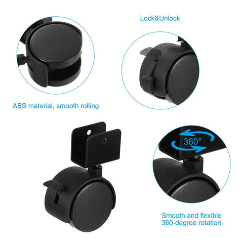 Top Shelf Ninja Quiet 2 Inch Swivel Caster Wheels Featuring Secure Locking Brake Plus Sturdy U Bracket 4 Pack showing ABS material and 360-degree rotation.