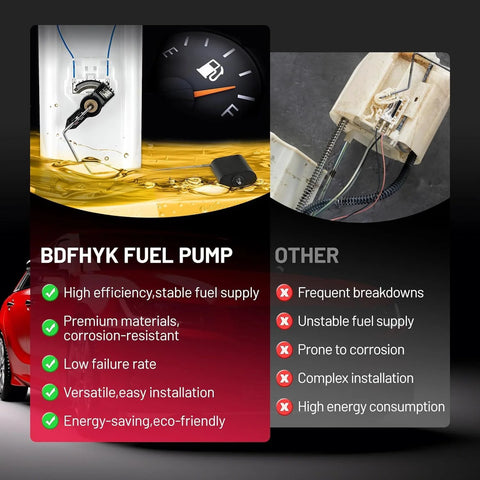 Comparison chart between BDFHYK fuel pump and other, highlighting efficiency and durability features.