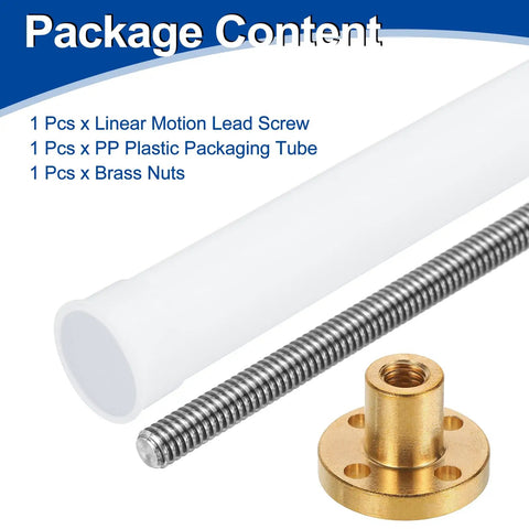 150mm TR6x1 Lead Screw With Brass Nut For 3D Printer Upgrade, 1mm Pitch, 1 Start, 1mm Lead, 304 Stainless Steel Screw Rod, Includes Plastic Packaging Tube, Silver