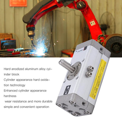 Aluminum Alloy Pneumatic Rotary Actuator With Rack Pinion Pendular Design in industrial setting next to welding robot.