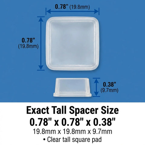 Clear Tall Square Self Adhesive Rubber Feet Pads 0.78 Inch Wide By 0.38 Inch High exact size diagram
