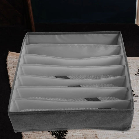Multi Compartment Foldable Linen Drawer Organizer Box For Bras And Socks Keeps Your Closet Stash Secure With Heavy Duty Fabric Storage showing interior sections.