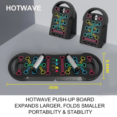Foldable 20 In 1 Push Up Board Portable Home Gym Essential with color-coded positions, 30 inches long, designed for versatile workouts.