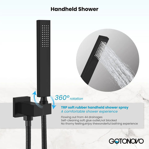 Matte Black Waterfall Bathtub Faucet With Handheld Shower, Wall Mounted Rough In Valve, Tub Filler Spout, And Solid Brass Tub Sprayer For Your Dope Bath Setup handheld shower close-up