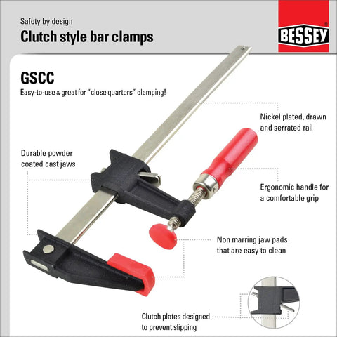 Cast Jaw Clamp For Woodworking And Carpentry F Style With Wood Handle, Heavy Duty Anti Slip Rail, Secure Torsion Resistant Grip