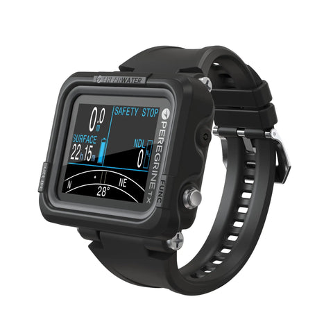 Peregrine TX Dive Computer With Two Point Two Inch LCD Full Color Display showing gas data and digital compass.