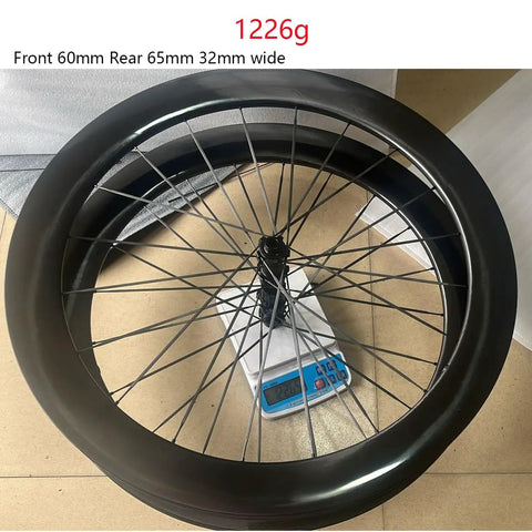 700c Carbon Road Bike Wheelset With Deep Section 60 65mm Aero Rims Matte Black Lightweight Spokes