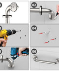 Installation process of 2 Pack 16 Inch Shower Grab Bars Matte Black Stainless Steel 1.25 Inch Diameter for safety hand rail support