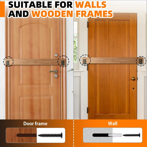 Image of 4 Pack Premium Extra Thick Beefy Door Barricade Brackets Black Hella Secure U Shaped Security Bars on doors.
