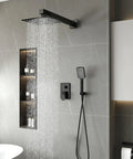 Matte Black Rain Shower Head And 8 Inch Square Shower System With 3 Setting Handheld Spray Wall Mounted Faucet Set