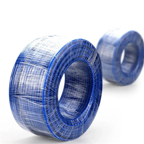 Heavy Duty Polyurethane Pneumatic Hose High Pressure Fiber Reinforced Air Tubing Pro Shop Compressor Line in blue rolls.
