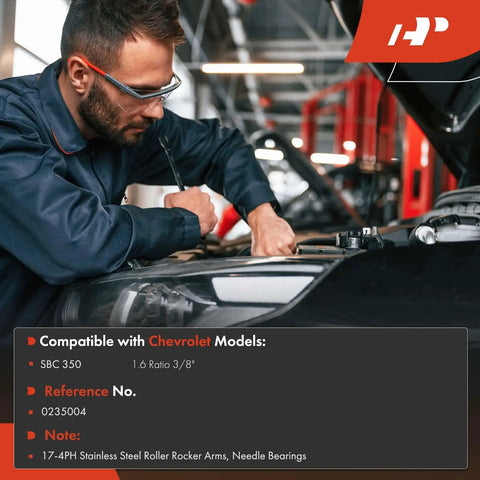 Technician working on car engine with 16 Piece Stainless Steel Engine Roller Rocker Arms Kit With 1.6 Ratio And 3 Eight Inch Studs
