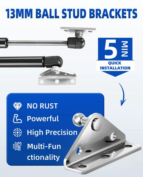 Badass 13Mm 304 Stainless Steel Ball Stud Mounting Brackets For Gas Strut Hardware, showing quick installation and no rust features.