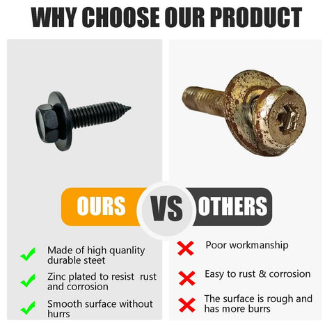 Premium Fifty Piece One Quarter Inch Universal U Nut Clips And Hex Head Bolts comparison, featuring quality vs inferior rusted bolt.