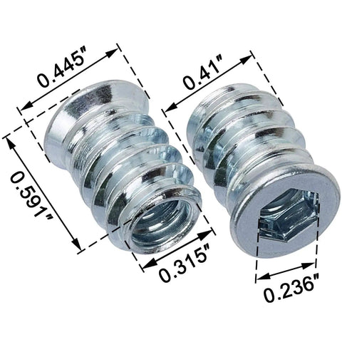 Forty Pack 1/4 20 Threaded Wood Inserts For Furniture Screw In Nuts 15mm Long Includes 1/4 Inch Allen Wrench Carbon Steel High Hardness