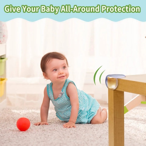 Thickened Corner Guards For Baby Proofing Tables, toddler near table with edge protector in colorful playroom