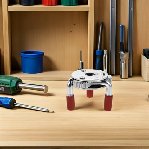 Heavy Duty Smoke Transducer Removal Tool With Detachable Head Gripper on wooden workbench among tools for quick maintenance.