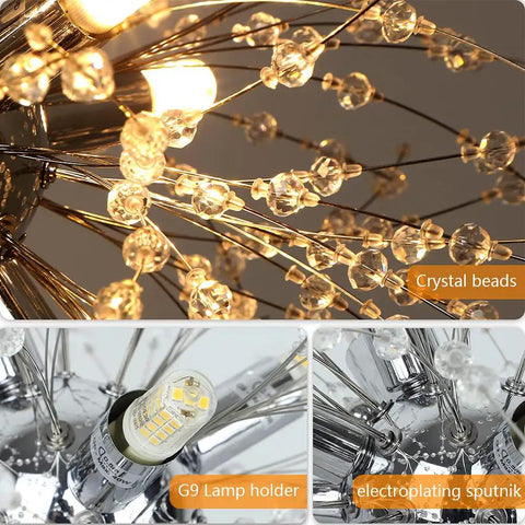 Modern Crystal Chandeliers Dandelion Firework Sputnik Pendant Lighting Eight Light Fixtures With G9 Bulbs Dimmable close-up