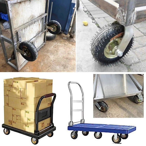 Heavy Duty Swivel Casters With Thick Rubber Pneumatic Wheels 4 Pack Silent Rolling Tool Cart Tires for loaded industrial trolleys.