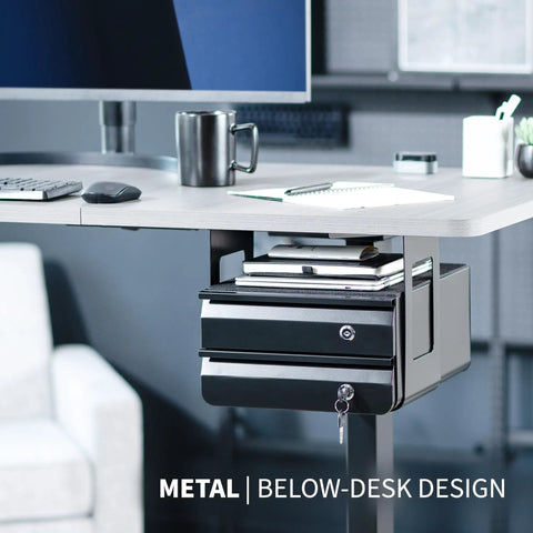 Under Desk Double Stacked Slide Out Drawers With Lock For Secure Home Office Storage Organizer Black Durable Steel