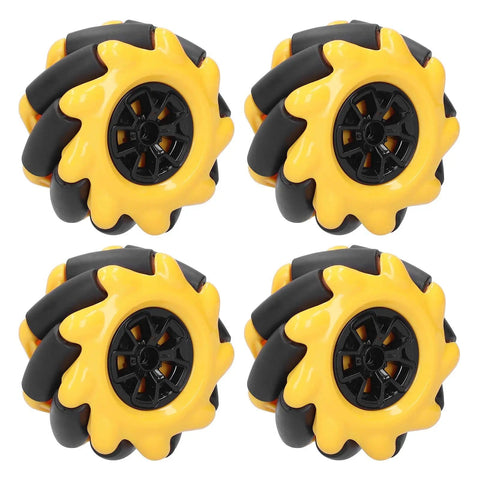 Mecanum Wheels Omnidirectional For DIY Robot Builds Rubber Coated ABS Wheels Yellow Black Finish 60mm Diameter Ideal For TT Motor