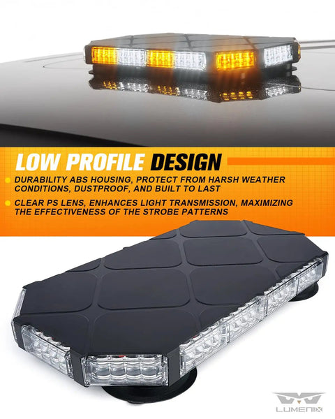 Heavy Duty 56 Led Amber White Rooftop Beacon Strobe Light Bar For Trucks And Work Vehicles Pro Grade sleek low profile design on vehicle roof
