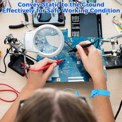Person wearing Sixteen Pack Anti Static Wrist Straps With Ground Wire And Adjustable Cords For Electronics ESD Protection