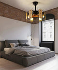 Bedroom with Caged Ceiling Fan With Lights Remote Control 18 Inch Low Profile Flush Mount Farmhouse Fandelier