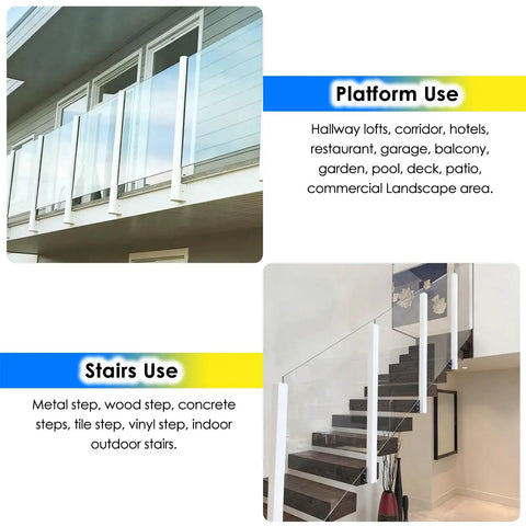 Modern Glass Railing Kit With Slick Stainless Steel Posts For Indoor Outdoor Stairs Decks 150cm Privacy Panels platform and stair usage.
