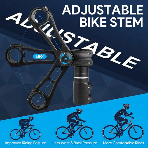 Adjustable Bike Stem Riser Extender For 31.8mm Handlebars And 28.6mm Forks Universal Stem With 80 Degree Angle diagram
