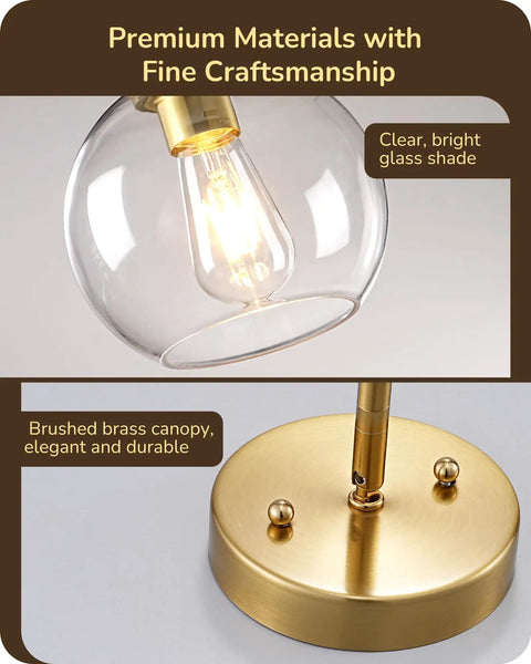 Clear glass shade and brass canopy detail of Dope Farmhouse Pendant Light With Adjustable 48 Inch Pipe Kit Rustic Wood Grain Cage Ceiling Fixture